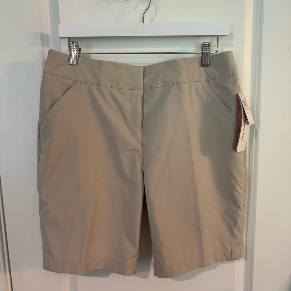 Grand Slam Tan Bermuda Shorts Flat Front Tailored